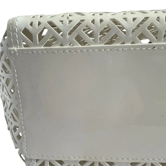 TORY BURCH White Off-White Laser Cut Designer Tote Shopper Pool Bag NWOT - Picture 13 of 13